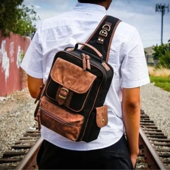 New Men Shoulder PU Leather Backpack
